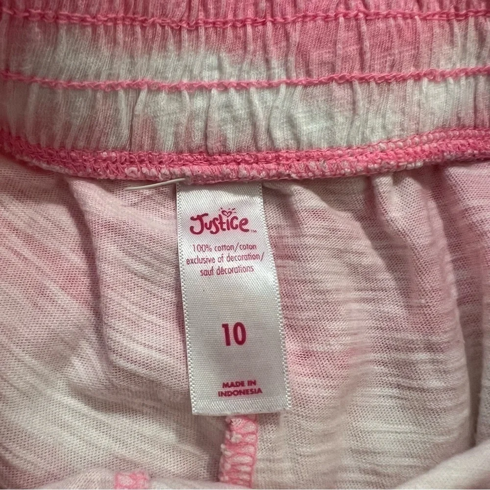 Justice Girls' Size 10 Casual Shorts Pink‎ White Tie Dye Stripes 100% Cotton